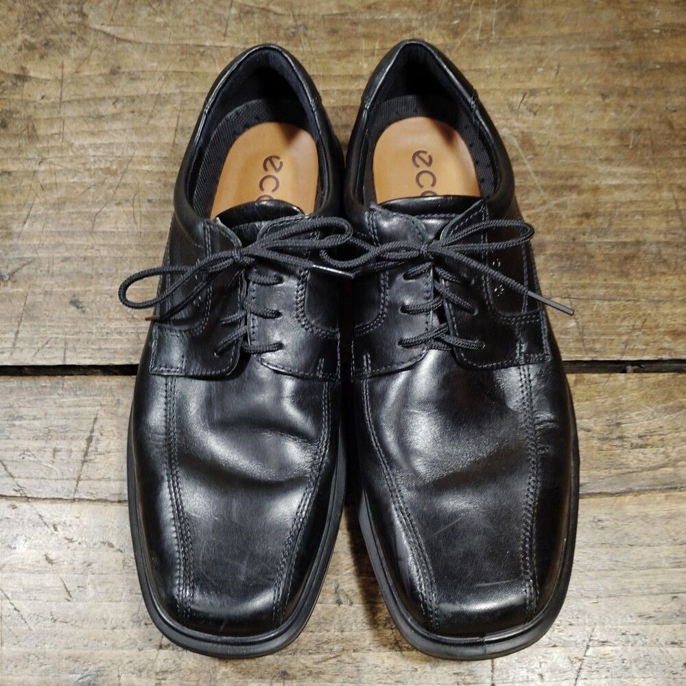 Ecco Shoes Mens 10 44 Oxford Black Leather Lace Up Low Top Casual Comfort